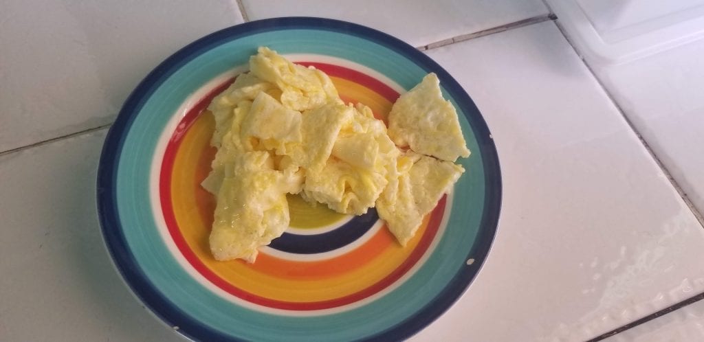 A very boring plate of scrambled eggs I made in my Air BnB