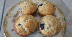 Picture of vegan frozen blueberry muffins on a plate