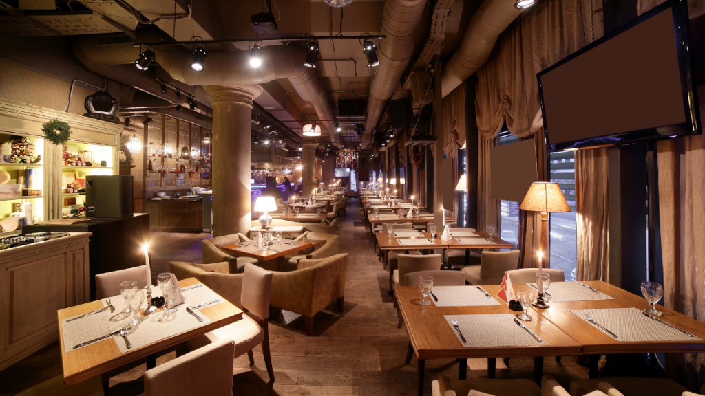 Empty restaurant with low lighting