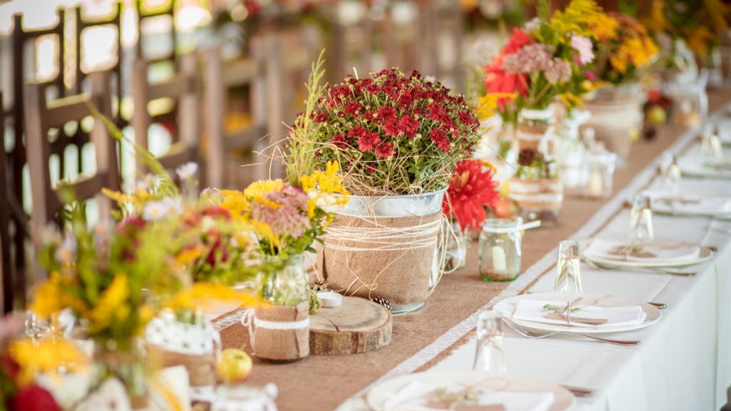 Image of a wedding table with flowers and empty place settings