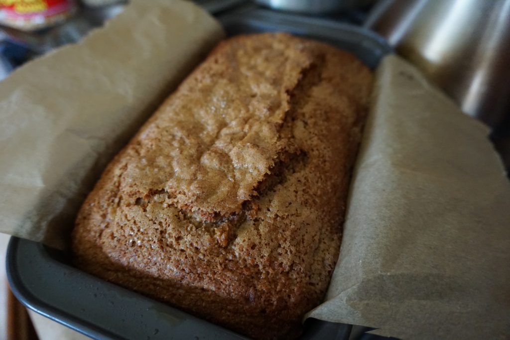 Sourdough Starter Waste Dairy-Free Banana Bread - Picture of finished product in pan